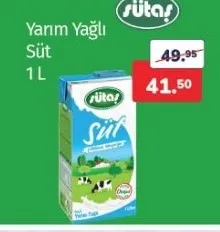 Sütaş Yarım Yağlı Süt 1 L