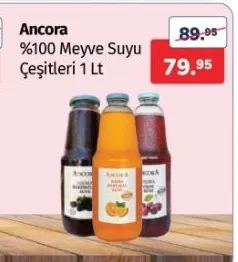Ancora %100 Meyve Suyu Çeşitleri 1 Lt