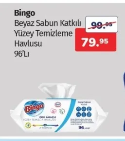 Bingo Beyaz Sabun Katkılı Yüzey Temizleme Havlusu 96'Lı