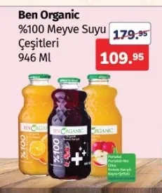 Ben Organic %100 Meyve Suyu Çeşitleri 946 Ml
