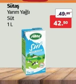 Sütaş Yarım Yağlı Süt 1 L