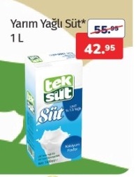 Tek Süt Yarım Yağlı Süt 1 L