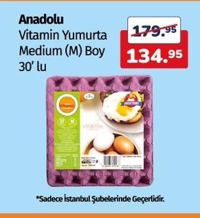 Anadolu Vitamin Yumurta Medium (M) Boy 30' Lu