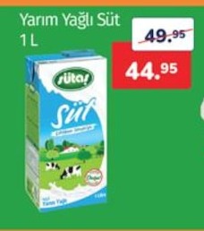 Sütaş Yarım Yağlı Süt 1L