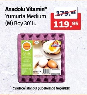 Anadolu Vitamin Yumurta Medium (M) Boy 30' Lu