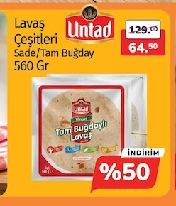 Untad Lavaş Çeşitleri Sade/Tam Buğday 560 Gr