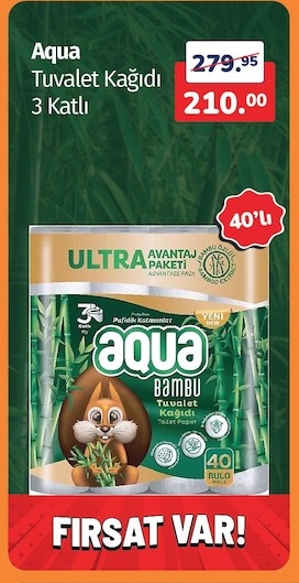 Aqua Tuvalet Kağıdı 3 Katlı 40'Lı