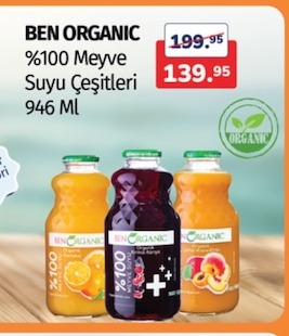 Ben Organic %100 Meyve Suyu Çeşitleri 946 Ml