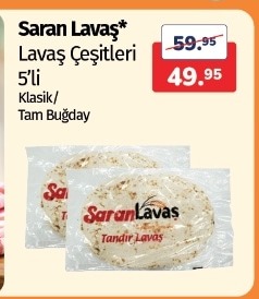 Saran Lavaş Lavaş Çeşitleri 5'Li Klasik / Tam Buğday