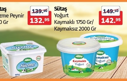 Sütaş Yoğurt Kaymaklı 1750 Gr / Kaymaksız 2000 Gr
