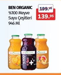 Ben Organic %100 Meyve Suyu Çeşitleri 946 Ml