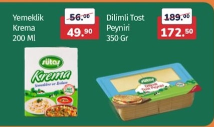 Sütaş Yemeklik Krema 200 Ml
