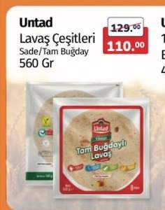 Untad Lavaş Çeşitleri Sade/Tam Buğday 560 Gr