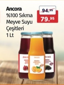 Ancora %100 Sıkma Meyve Suyu Çeşitleri 1 Lt