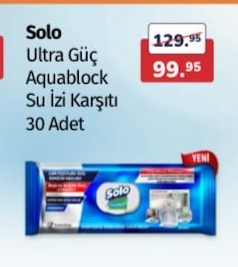 Solo Ultra Güç Aquablock Su İzi Karşıtı 30 Adet Islak Mendil