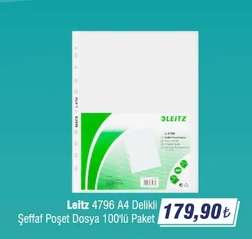 Leitz 4796 A4 Delikli Şeffaf Poşet Dosya 100'Lü Paket