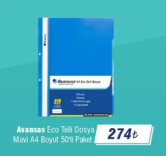 Avansas Eco Telli Dosya Mavi A4 Boyut 50'Li Paket