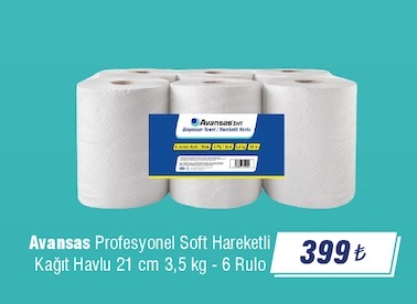 Avansas Profesyonel Soft Hareketli Kağıt Havlu 21 Cm 3,5 Kg - 6 Rulo