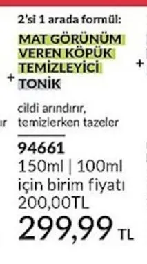 Avon Mat Görünüm Veren Köpük Temizleyici + Tonik 150Ml + 100Ml