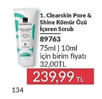 Clearskin Pore & Shine Kömür Özü Içeren Scrub 75Ml