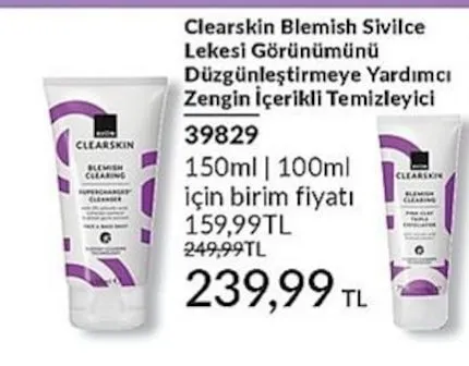 Clearskin Blemish Sivilce Lekesi Görünümünü Düzgünleştirmeye Yardımcı Zengin İçerikli Temizleyici 150Ml | 100Ml