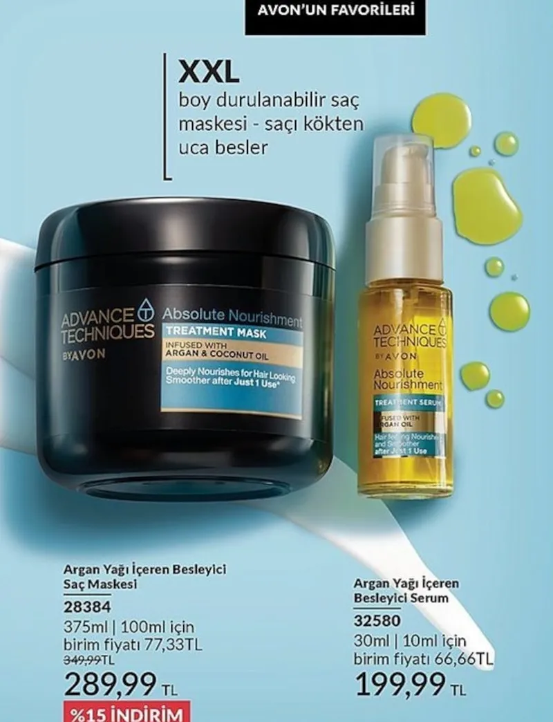 Avon Advance Techniques Argan Yağı İçeren Besleyici Saç Maskesi 375Ml + Argan Yağı İçeren Besleyici Serum 30Ml