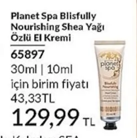 Planet Spa Blissfully Nourishing Shea Yağı Özlü El Kremi 30Ml | 10Ml