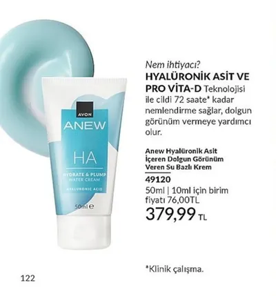 Avon Anew Hyaluronik Asit İçeren Dolgun Görünüm Veren Su Bazlı Krem 50Ml