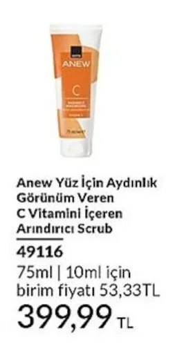 Anew Yüz İçin Aydınlık Görünüm Veren C Vitamini İçeren Arındırıcı Scrub