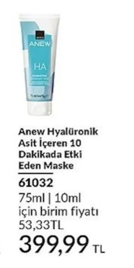 Anew Hyalüronik Asit İçeren 10 Dakikada Etki Eden Maske