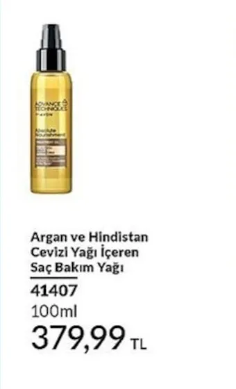 Avon Advance Techniques Argan Ve Hindistan Cevizi Yağı İçeren Saç Bakım Yağı 100Ml