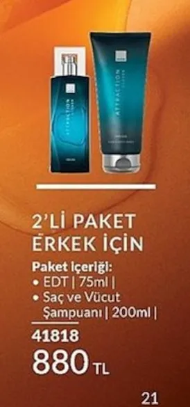Avon Attraction Erkek İçin 2'Li Paket Edt 75Ml Ve Saç Vücut Şampuanı 200Ml