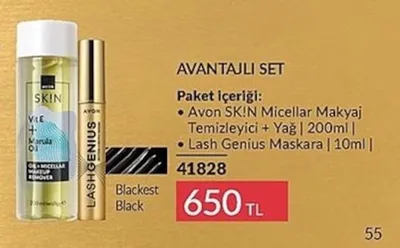 Avon Sk!N Micellar Makyaj Temizleyici + Yağ 200Ml + Lash Genius Maskara 10Ml
