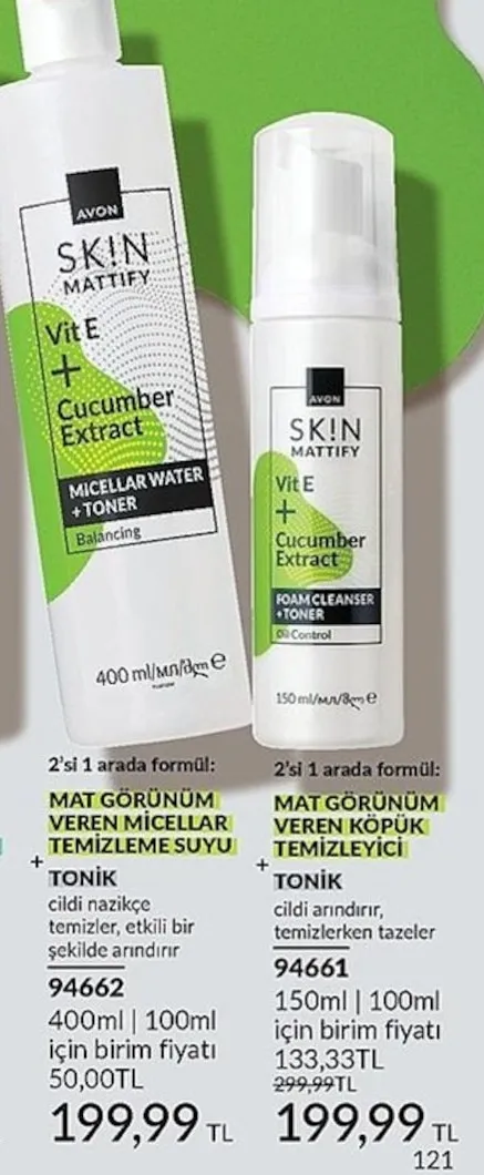 Avon Skin Mattify Micellar Water+Toner 400Ml Ve Foam Cleanser+Toner 150Ml