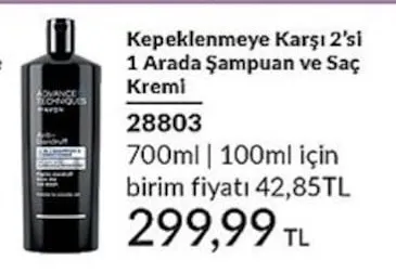 Advance Techniques Kepeklenmeye Karşı 2'Si 1 Arada Şampuan Ve Saç Kremi 700Ml