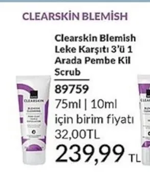 Clearskin Blemish Leke Karşıtı 3'Ü 1 Arada Pembe Kil Scrub