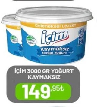 İçim 3000 Gr Yoğurt Kaymaksız