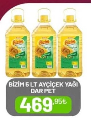 Bizim 5 Lt Ayçiçek Yağı Dar Pet