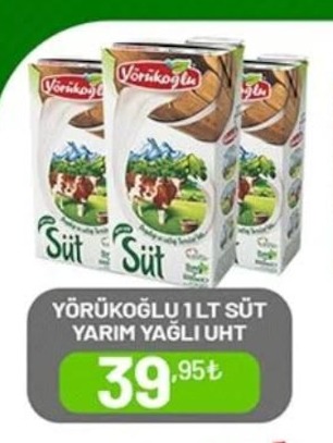 Yörükoglu 1 Lt Süt Yarım Yağlı Uht