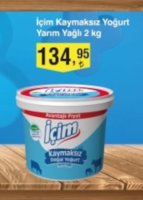 Içim Kaymaksız Yoğurt Yarım Yağlı 2 Kg