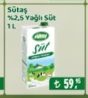 Sütaç %2,5 Yağlı Süt 1L