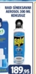 Raid Sineksavar Aerosol 300 Ml Kokususz