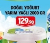Doğal Yoğurt Yarım Yağlı 2000 Gr
