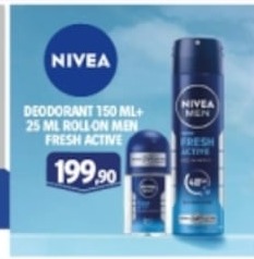 Nivea Deodorant 150 Ml + 25 Ml Roll-On Men Fresh Active