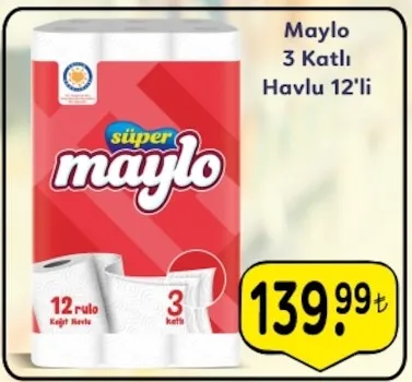 Maylo 3 Katlı Havlu 12'Li