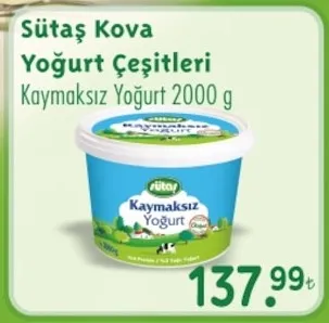 Sütaş Kova Yoğurt Çeşitleri Kaymaksız Yoğurt 2000 G