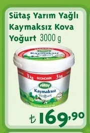 Sütaş Yarım Yağlı Kaymaksız Kova Yoğurt 3000 G