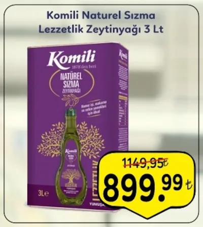 Komili Naturel Sızma Lezzetli Zeytinyağı 3 Lt