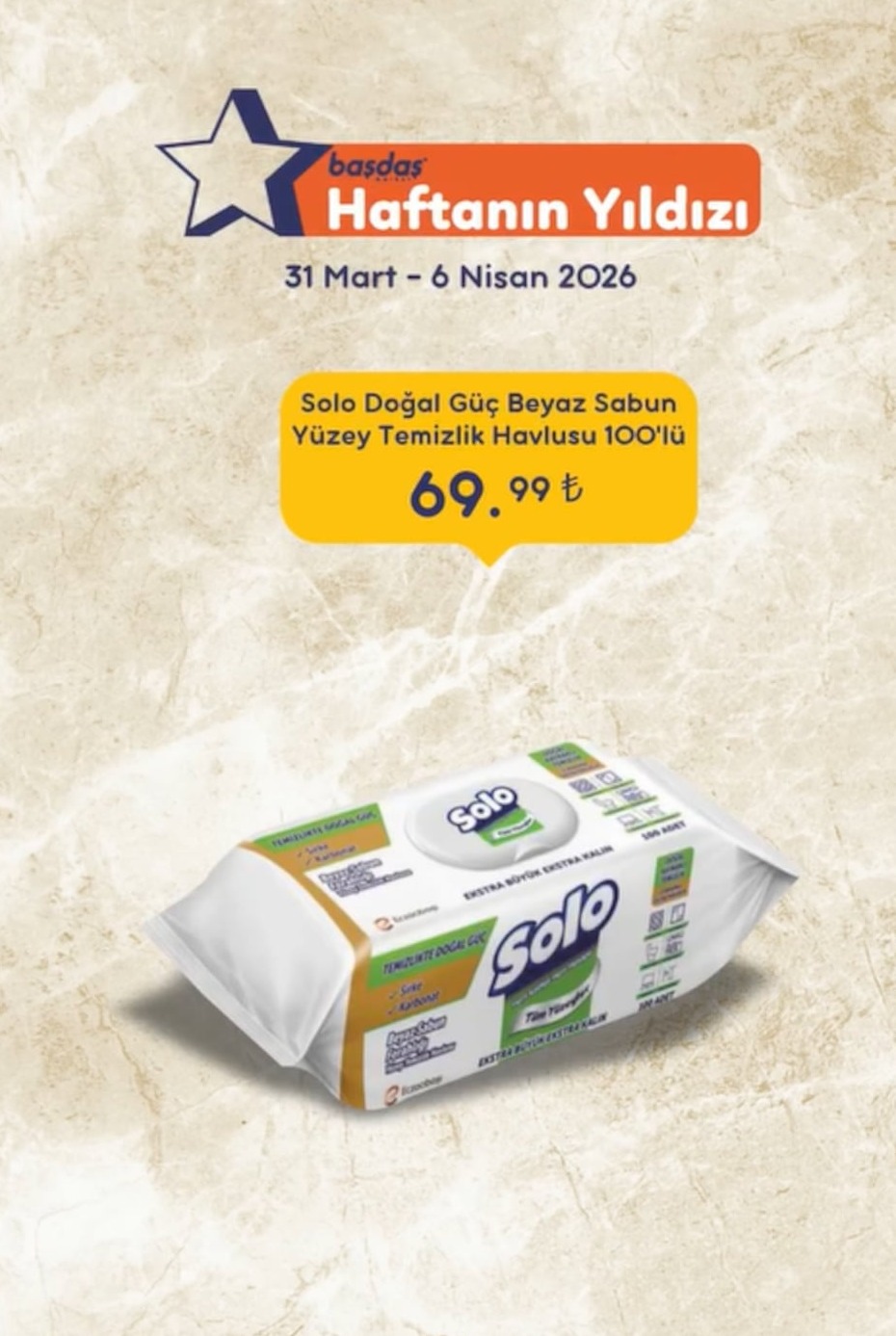 Solo Doğal Güç Beyaz Sabun Yüzey Temizlik Havlusu 100'Lü