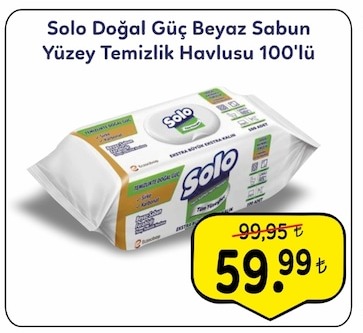 Solo Doğal Güç Beyaz Sabun Yüzey Temizlik Havlusu 100'Lü